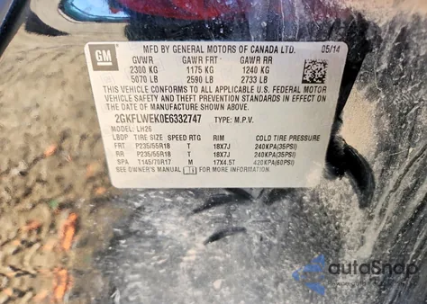 2014 GMC Terrain Sle из США, поврежденный, VIN 2GKFLWEK0E6332747